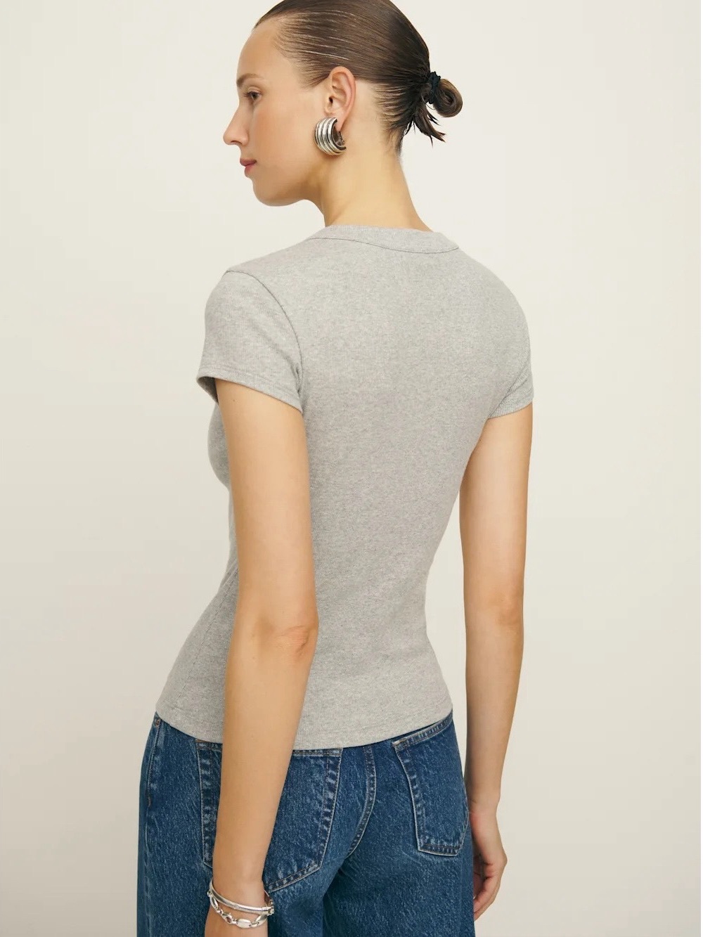 Reformation Raelynn Knit Ribbed Button Front Top in Heather Grey - Picture 2 of 11